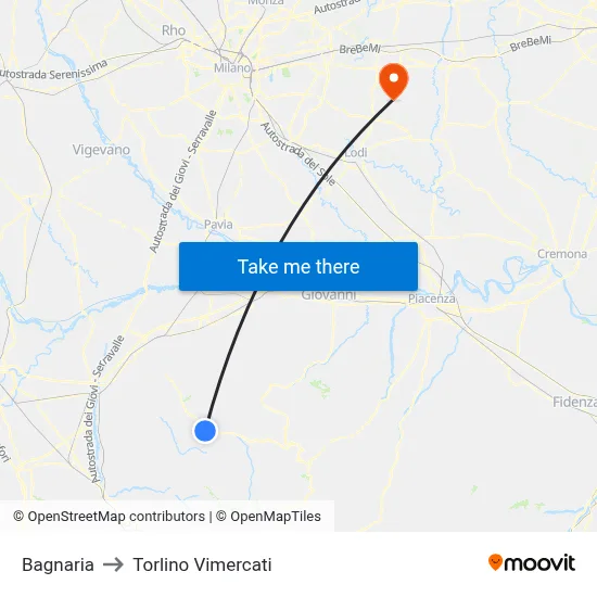 Bagnaria to Torlino Vimercati map
