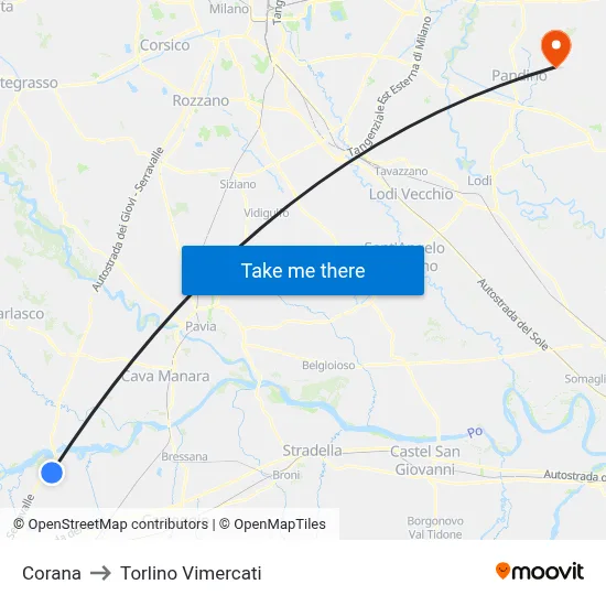 Corana to Torlino Vimercati map
