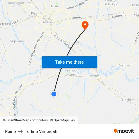Ruino to Torlino Vimercati map