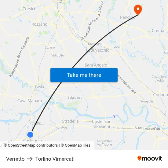 Verretto to Torlino Vimercati map