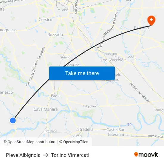 Pieve Albignola to Torlino Vimercati map