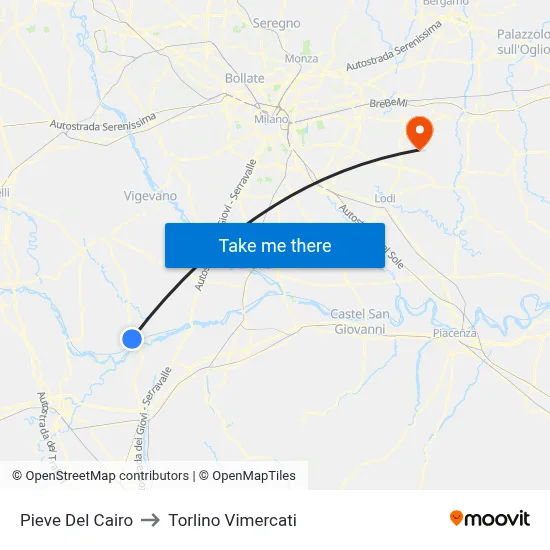 Pieve Del Cairo to Torlino Vimercati map