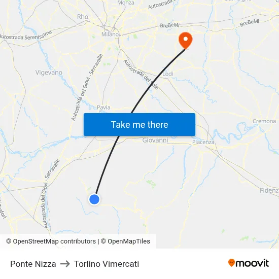 Ponte Nizza to Torlino Vimercati map