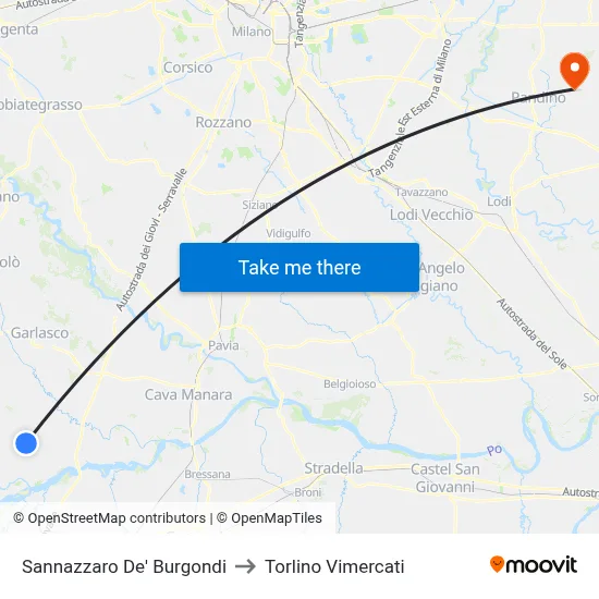 Sannazzaro De' Burgondi to Torlino Vimercati map