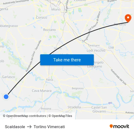 Scaldasole to Torlino Vimercati map