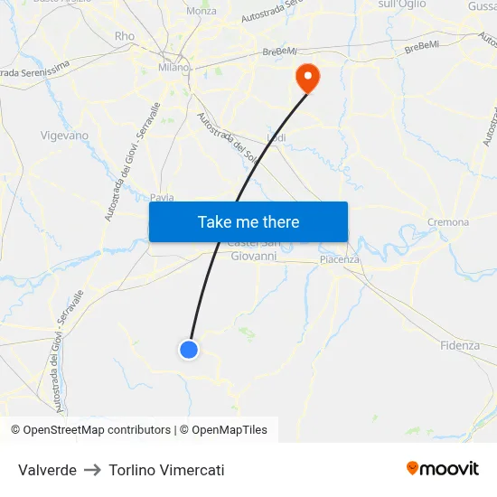 Valverde to Torlino Vimercati map