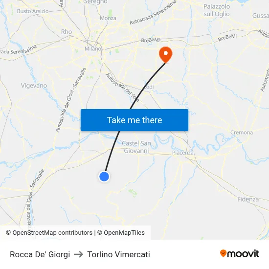 Rocca De' Giorgi to Torlino Vimercati map