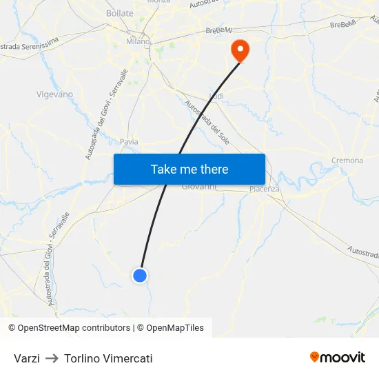 Varzi to Torlino Vimercati map