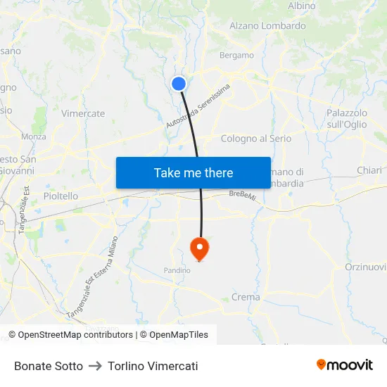 Bonate Sotto to Torlino Vimercati map