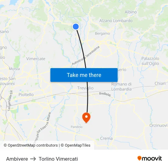 Ambivere to Torlino Vimercati map