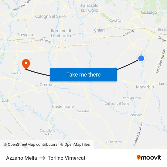 Azzano Mella to Torlino Vimercati map