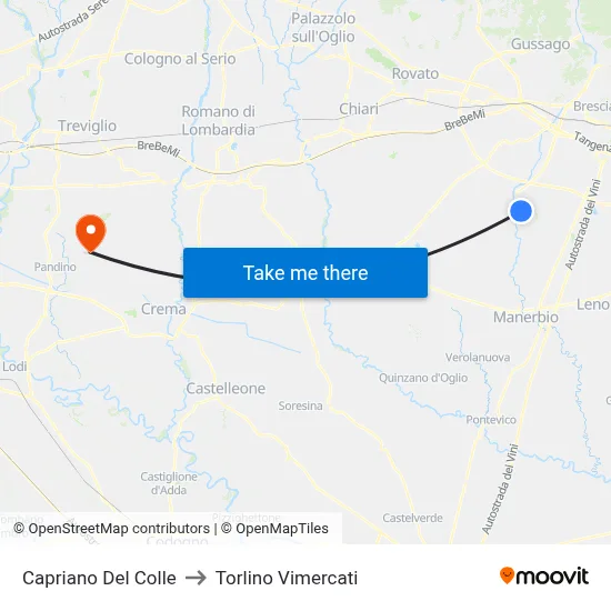 Capriano Del Colle to Torlino Vimercati map
