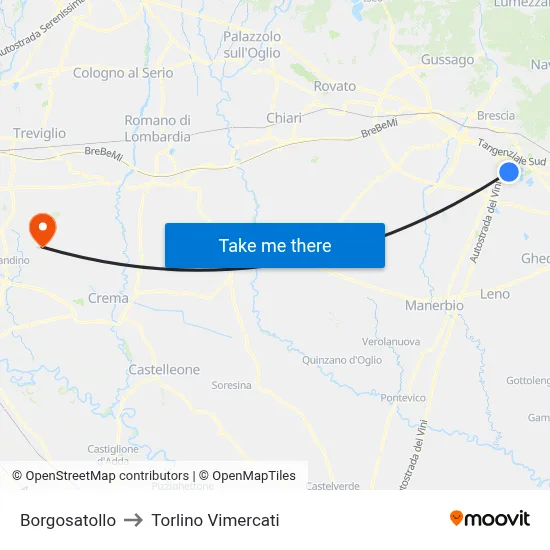 Borgosatollo to Torlino Vimercati map