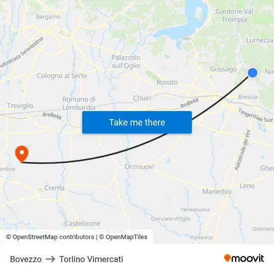 Bovezzo to Torlino Vimercati map