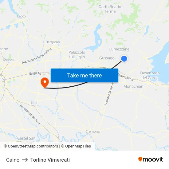 Caino to Torlino Vimercati map