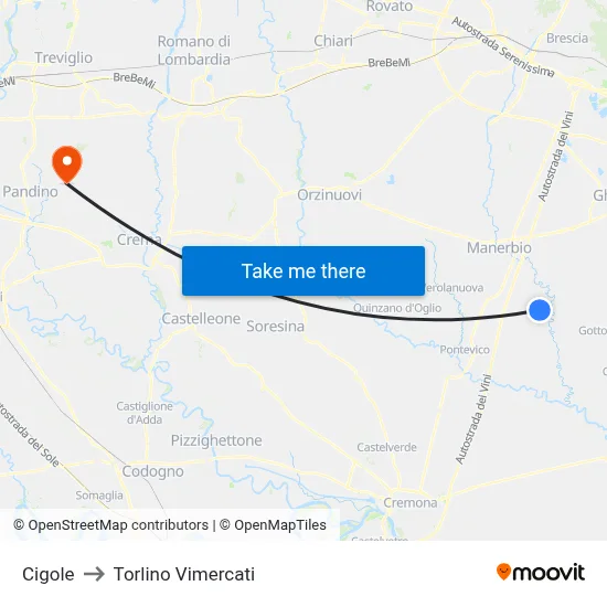 Cigole to Torlino Vimercati map