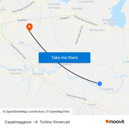 Casalmaggiore to Torlino Vimercati map