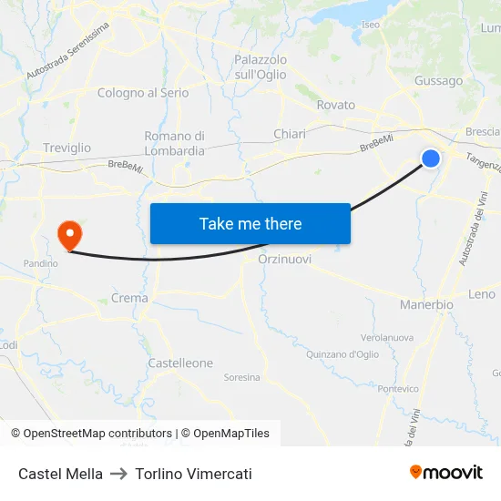 Castel Mella to Torlino Vimercati map