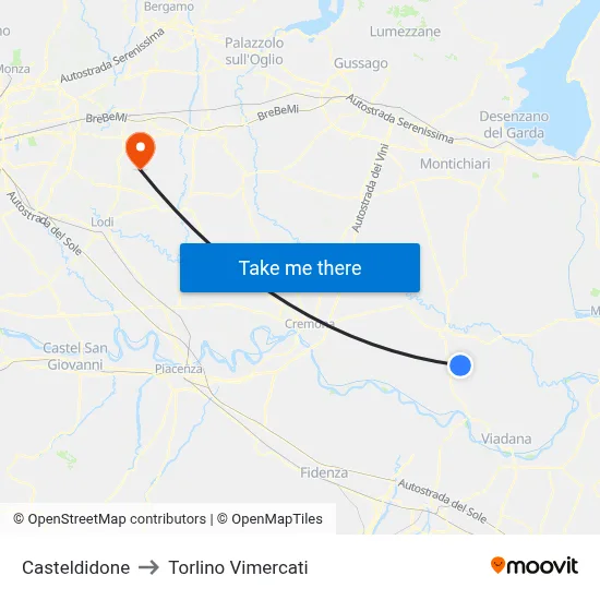 Casteldidone to Torlino Vimercati map