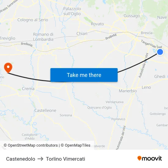 Castenedolo to Torlino Vimercati map