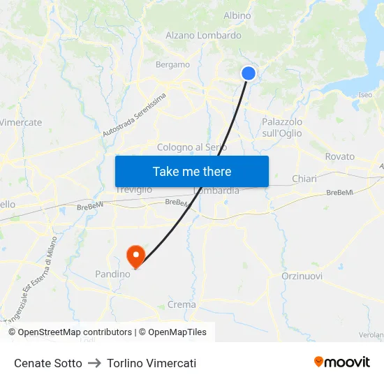 Cenate Sotto to Torlino Vimercati map