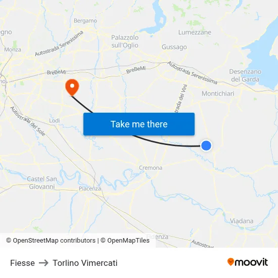 Fiesse to Torlino Vimercati map