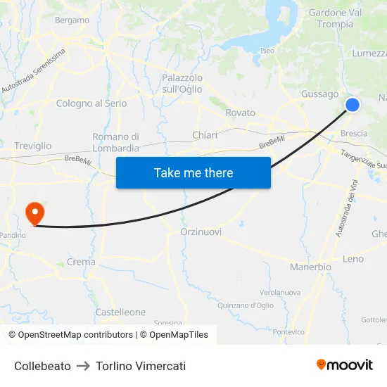 Collebeato to Torlino Vimercati map
