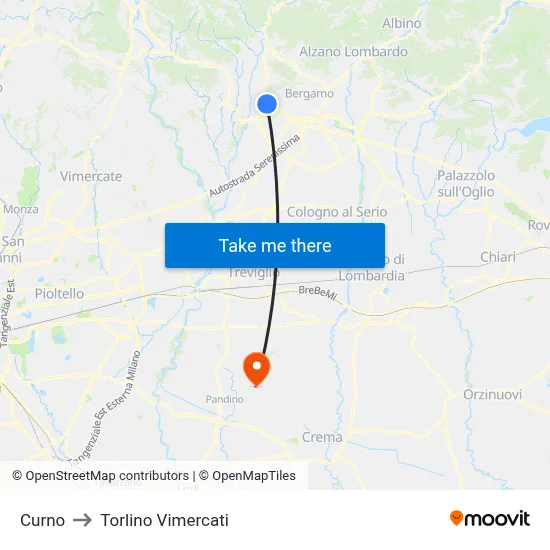 Curno to Torlino Vimercati map