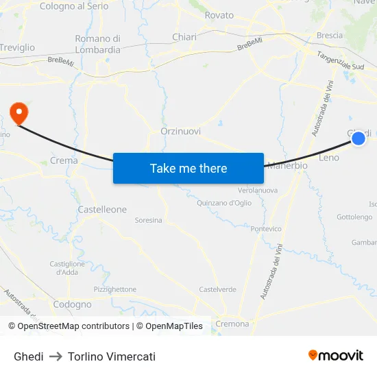 Ghedi to Torlino Vimercati map