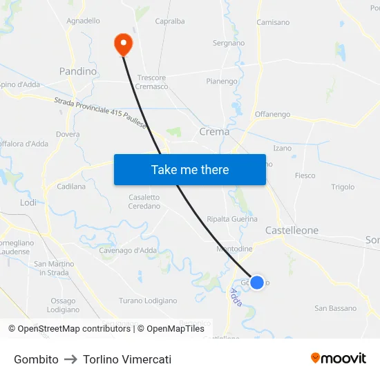 Gombito to Torlino Vimercati map