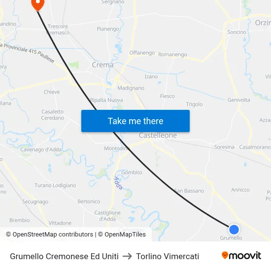 Grumello Cremonese Ed Uniti to Torlino Vimercati map