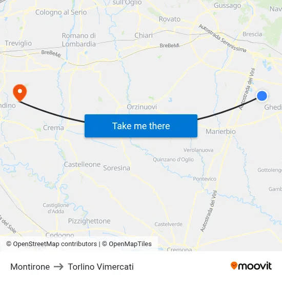 Montirone to Torlino Vimercati map