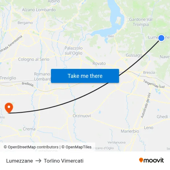 Lumezzane to Torlino Vimercati map
