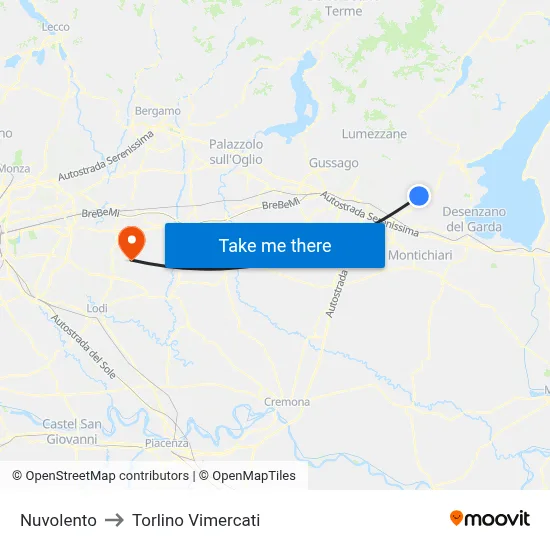 Nuvolento to Torlino Vimercati map