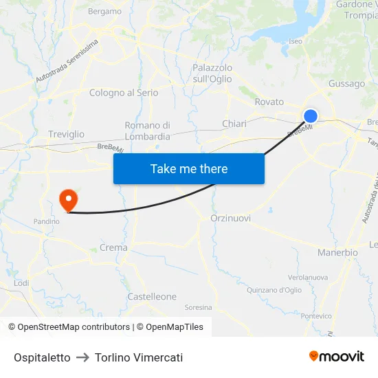 Ospitaletto to Torlino Vimercati map