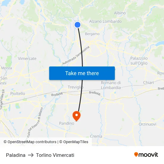 Paladina to Torlino Vimercati map