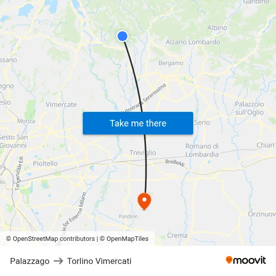 Palazzago to Torlino Vimercati map