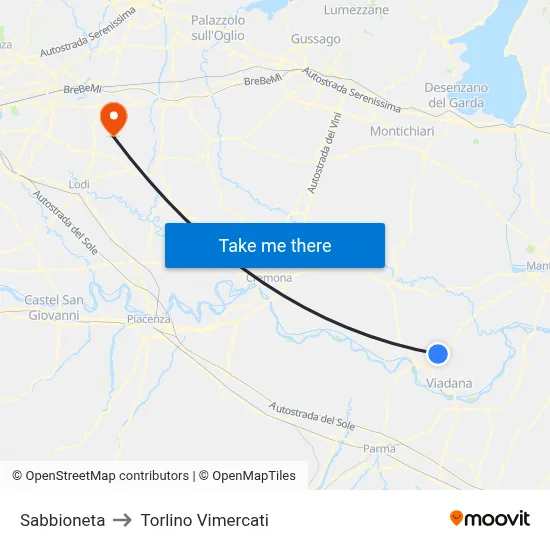 Sabbioneta to Torlino Vimercati map