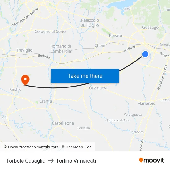 Torbole Casaglia to Torlino Vimercati map