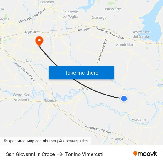 San Giovanni In Croce to Torlino Vimercati map