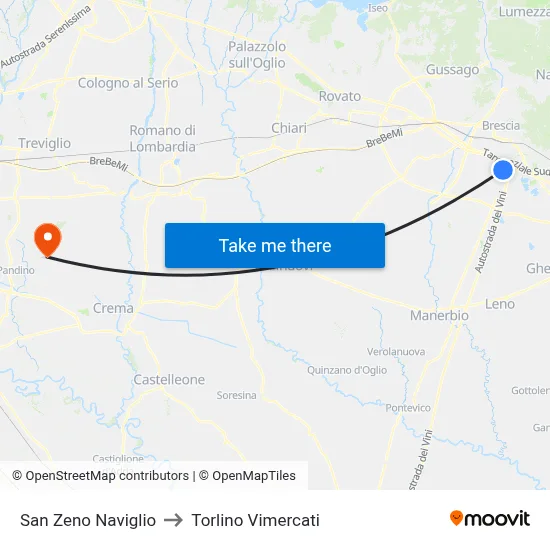 San Zeno Naviglio to Torlino Vimercati map