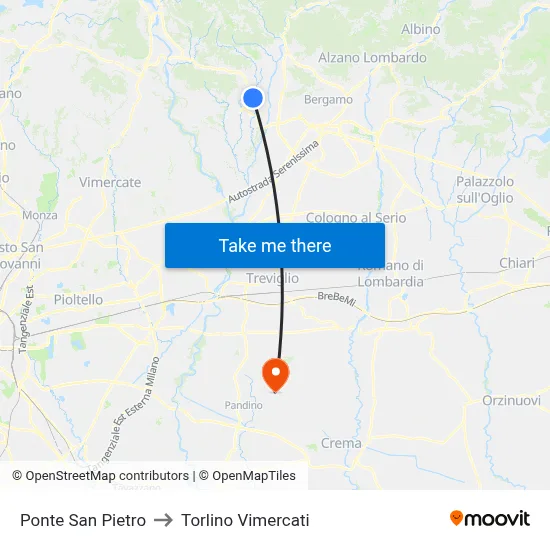 Ponte San Pietro to Torlino Vimercati map