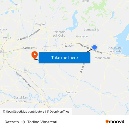 Rezzato to Torlino Vimercati map