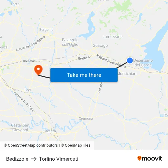 Bedizzole to Torlino Vimercati map