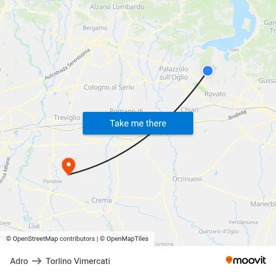 Adro to Torlino Vimercati map