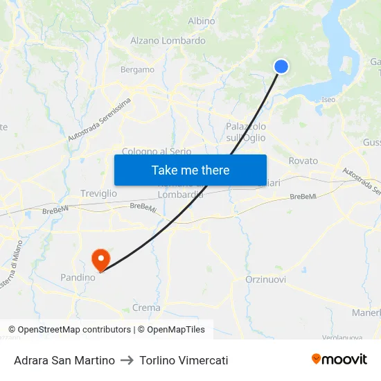 Adrara San Martino to Torlino Vimercati map