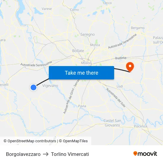 Borgolavezzaro to Torlino Vimercati map