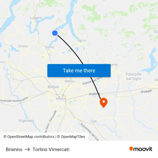 Brienno to Torlino Vimercati map