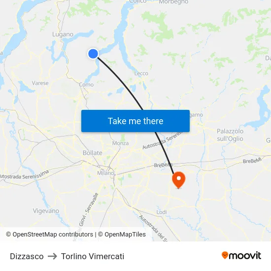 Dizzasco to Torlino Vimercati map