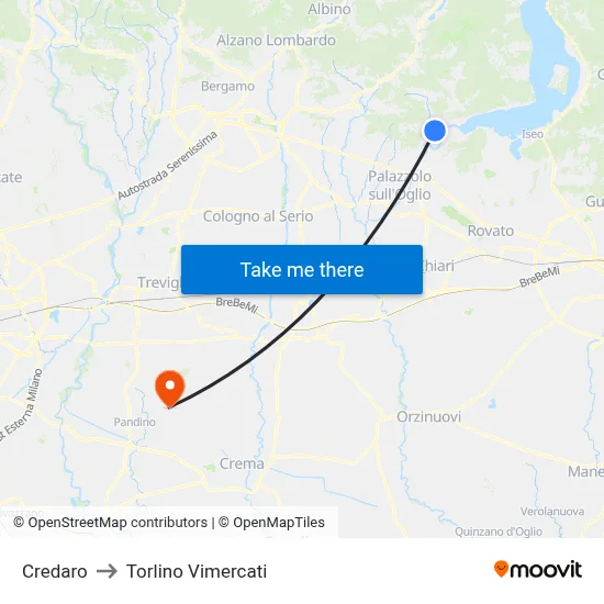 Credaro to Torlino Vimercati map